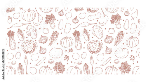 Hand Drawn Vegetables Vector Pattern with Organic Food Elements for Healthy Lifestyle