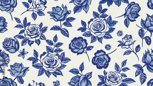 Blue rose hand drawn flower and letters seamless pattern for textile design scrapbookwallpaper
