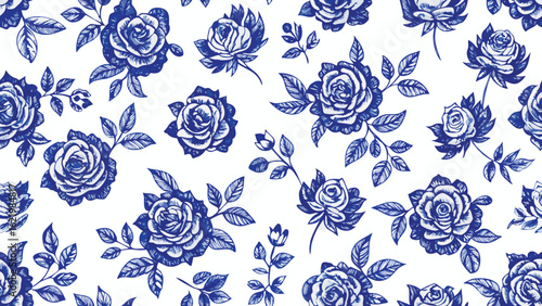 Blue rose hand drawn flower and letters seamless pattern for textile design scrapbookwallpaper