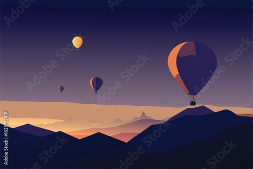 night sky with stars over hot air balloons  .eps