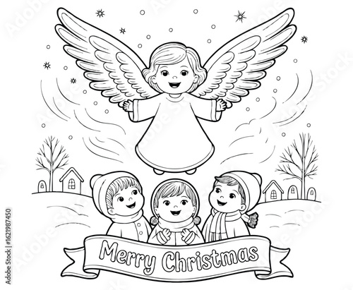 Christmas angel flying Christmas Coloring Page