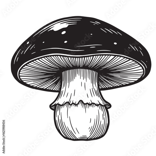 Detailed vintage mushroom illustration in black and white suitable for design and decoration