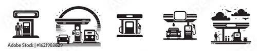 a set of vector gas station silhouettes