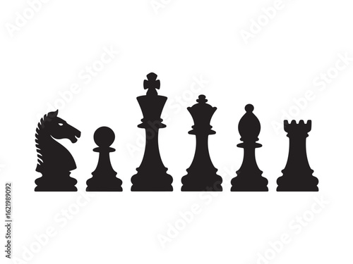 Collection of chess pieces silhouette vector isolated on white background.