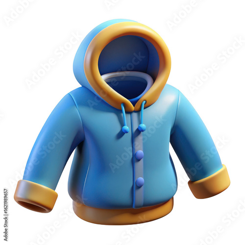 3d render of a blue hooded jacket isolated on transparent background