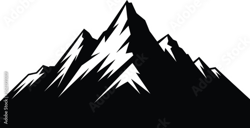 Jagged mountain peaks silhouette black white