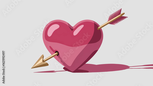 Pink heart pierced by golden arrow love romance