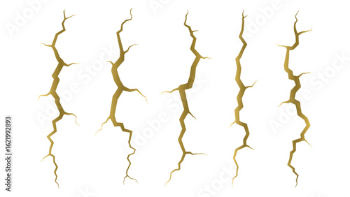 Golden Crack Lines on Transparent Background for Realistic Surface Damage Effect