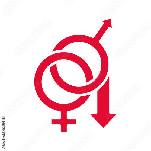 Decreased libido icon, low sex drive symbol vector illustration, pictogram isolated on white background. color editable