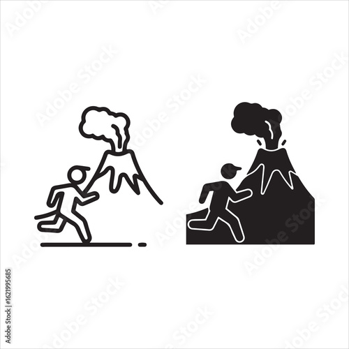 Person fleeing erupting volcano disaster scene