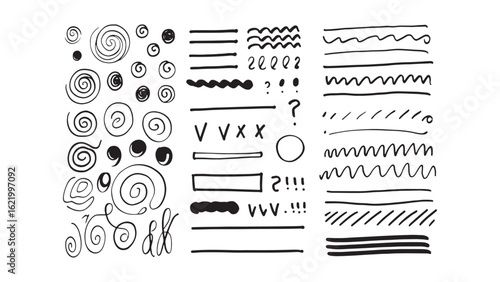 Collection of Hand Drawn Doodle Lines and Swirls Vector Set for Design Elements Isolated