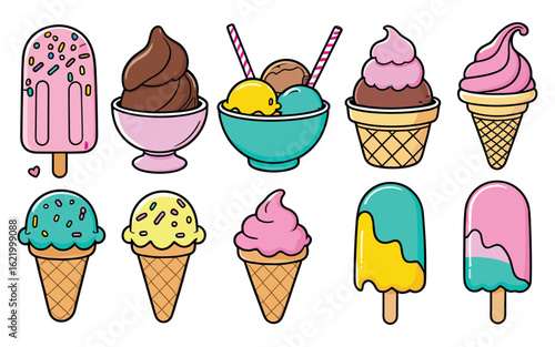 Delicious Ice Cream Cones and Popsicles for Summer Clipart and Kids Art Projects