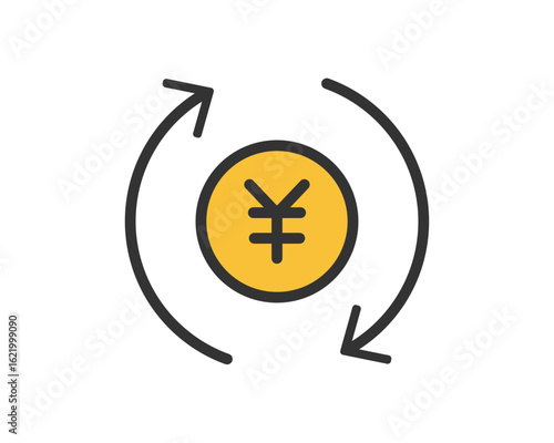 円マークとリピート矢印のアイコン（お金の流れ・自動支払い） | ベクター素材 シンプル