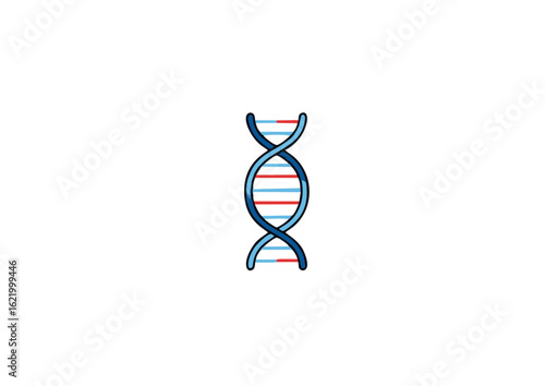 Abstract DNA double helix strand icon. A conceptual symbol of genetics, biology, and scientific discovery on a white background.
