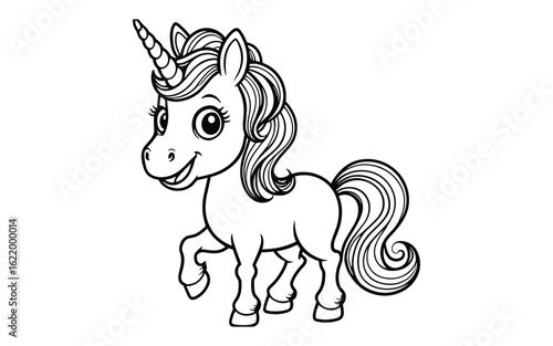 Whimsical Unicorn Character for Coloring Books and Children’s Fantasy Art Projects
