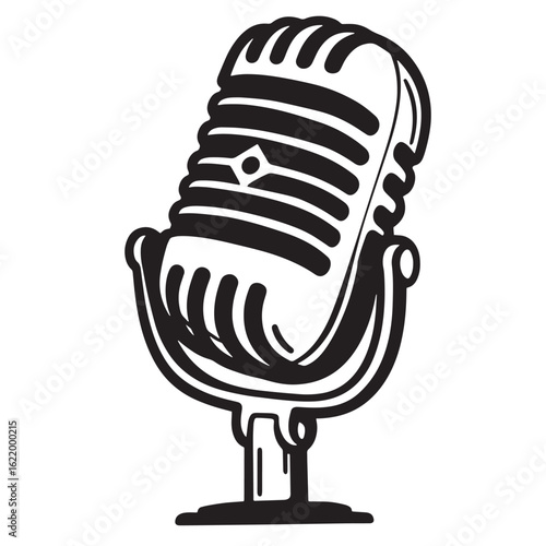 Vintage microphone silhouette vector art black and white audio recording illustration