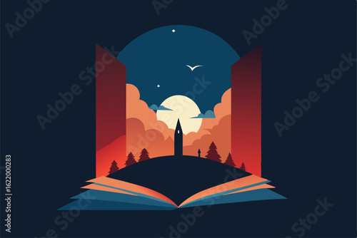 vector illustration of mosque in night