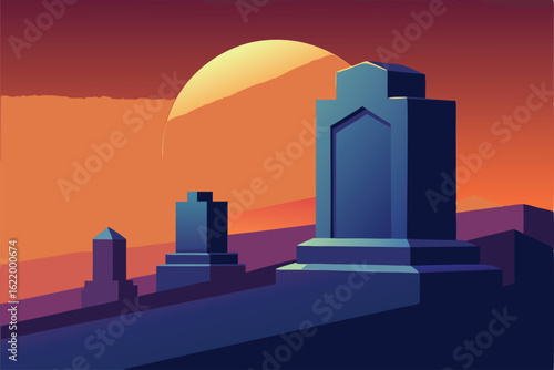 city skyline at sunset
