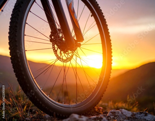 A silhouette of a cyclist riding their bicycle along the beach at sunset, an adventure of fitness and travel
