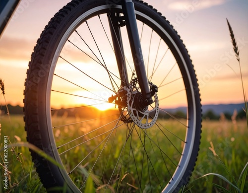 A silhouette of a cyclist riding their bicycle along the beach at sunset, an adventure of fitness and travel