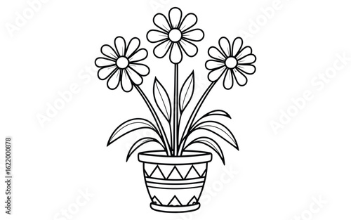 Romantic Rose Flower Pot Line Art Illustration for Decorative Use