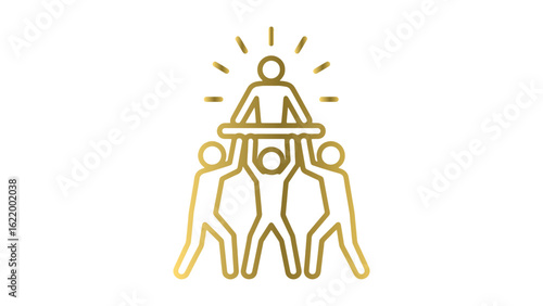 Golden Teamwork Icon on Transparent Backdrop Symbolizing Support and Leadership Success