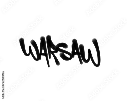 textured sprayed graffiti tagging letters WARSAW city name isolated in black