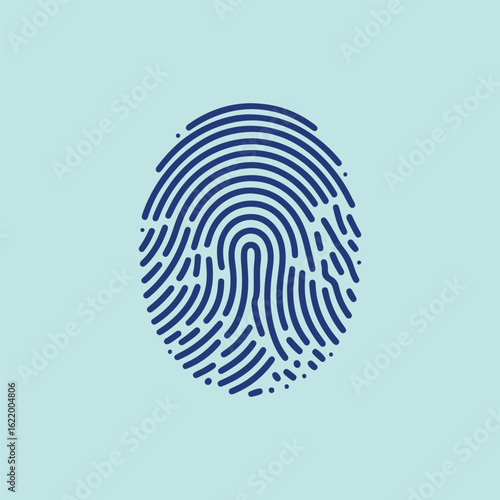 Close up of a blue fingerprint on a light blue background
