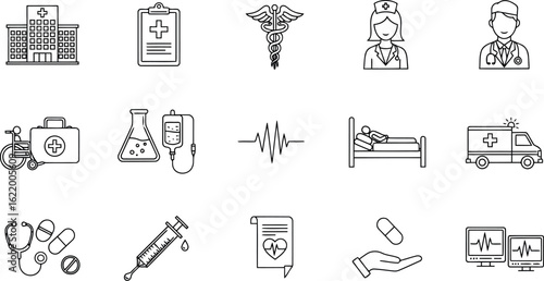 Icon set vector art of medical icons isolated on white background
