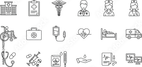 Icon set vector art of medical icons isolated on white background