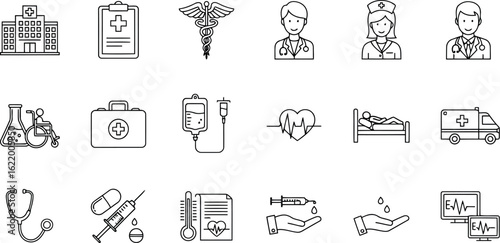 Icon set vector art of medical icons isolated on white background