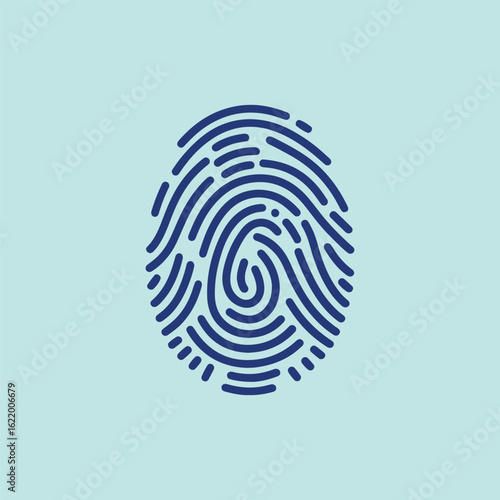 Close up of a blue fingerprint on a light blue background