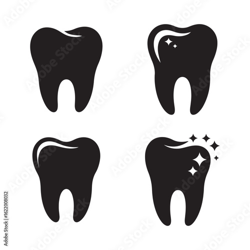 Four black and white tooth icons showing different levels of cleaning.