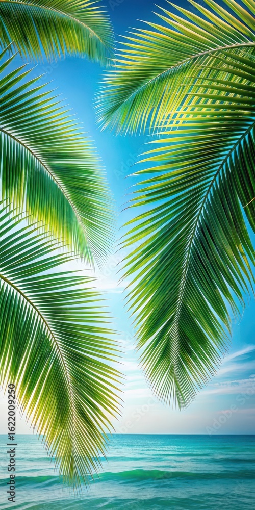 Fototapeta premium Palm leaves gently swaying in the tropical wind