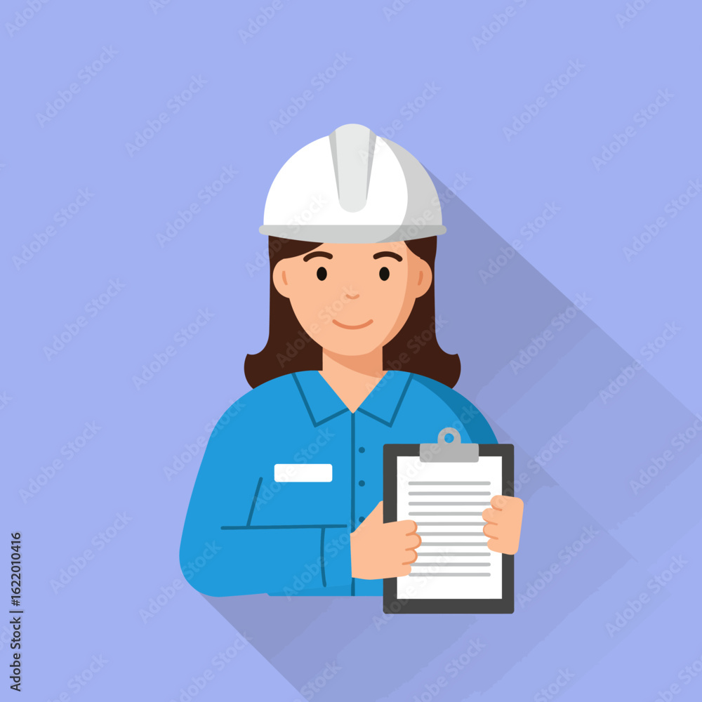 A smiling female construction worker in a hard hat holds a clipboard, ready for inspection or management tasks. A smiling female construction worker in a hard hat holds a clipboard, ready for inspection or management tasks.