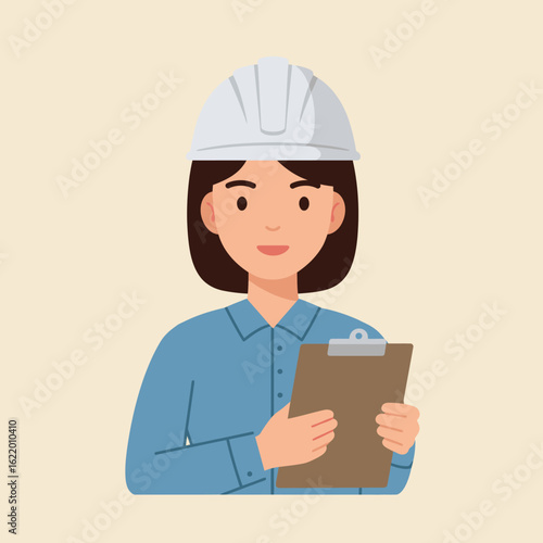 A female construction worker in a hard hat stands holding a clipboard, representing safety, professionalism, and the growing role of women in industry.