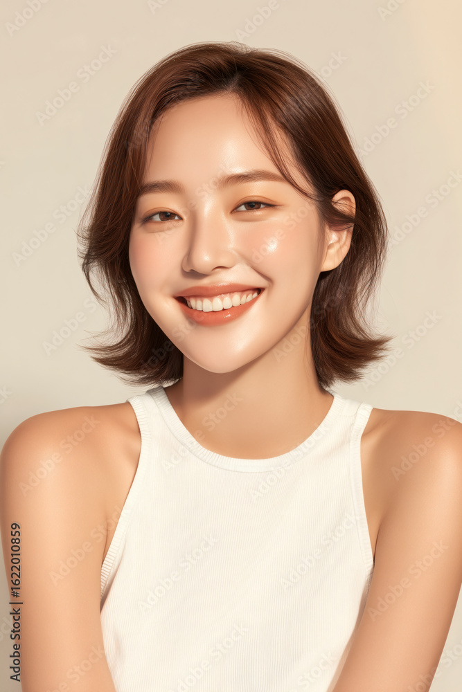 Portrait of smiling woman with bob hairstyle. Portrait of smiling woman with bob hairstyle.