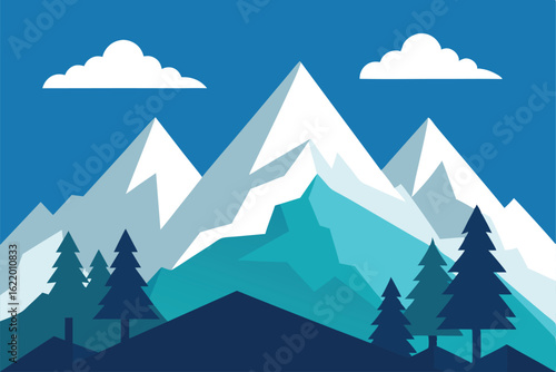 snowy mountain peaks with clouds and pine treegs   (2).eps