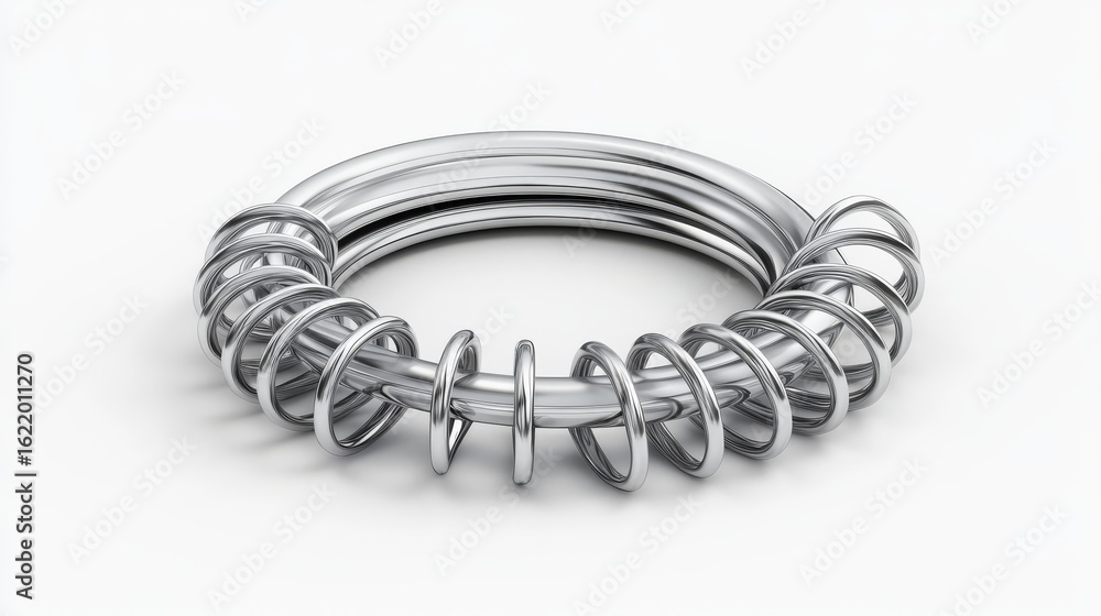 Naklejka premium 83.A detailed 3D illustration of silver metal binder rings, showcasing their spiral structure and smooth edges, designed for use in holding sheets in notebooks or sketchbooks, on a clean transparent