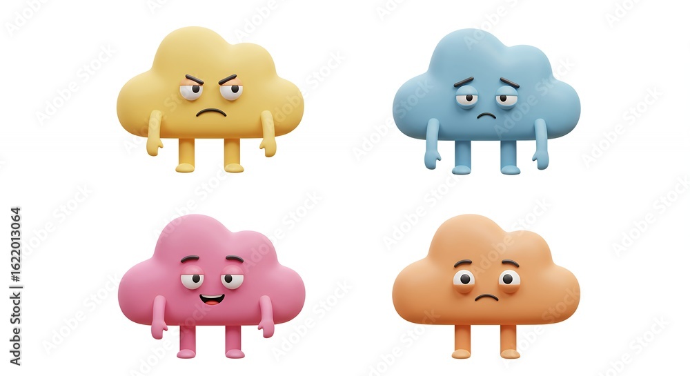 Obraz premium Cartoon clouds with expressions