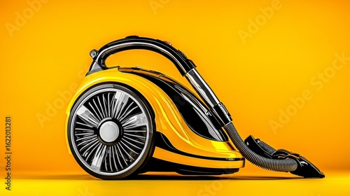 Yellow Canister Vacuum Cleaner on Yellow Background