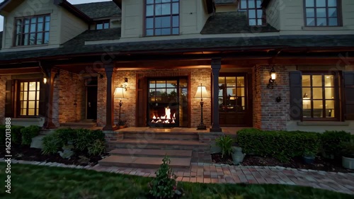 Wallpaper Mural arafed house with a lawn and a lawn lit up at night Torontodigital.ca