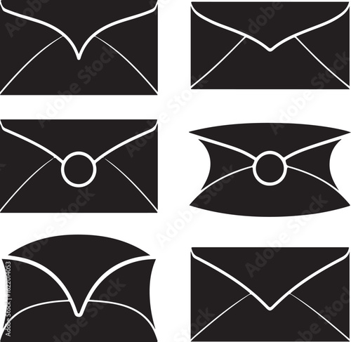 Black envelopes with white outlines mail correspondence