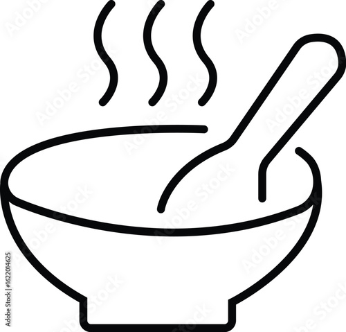 Vector illustration of a mortar and pestle with a bowl and spoon