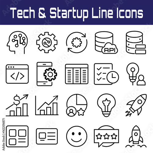 Tech & Startup Line Icons | Minimal Business and Digital Outline Set