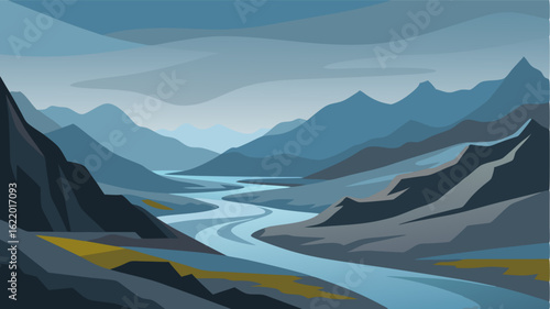 The highlands stretch endlessly a hazy bluegrey expanse of rocky terrain.