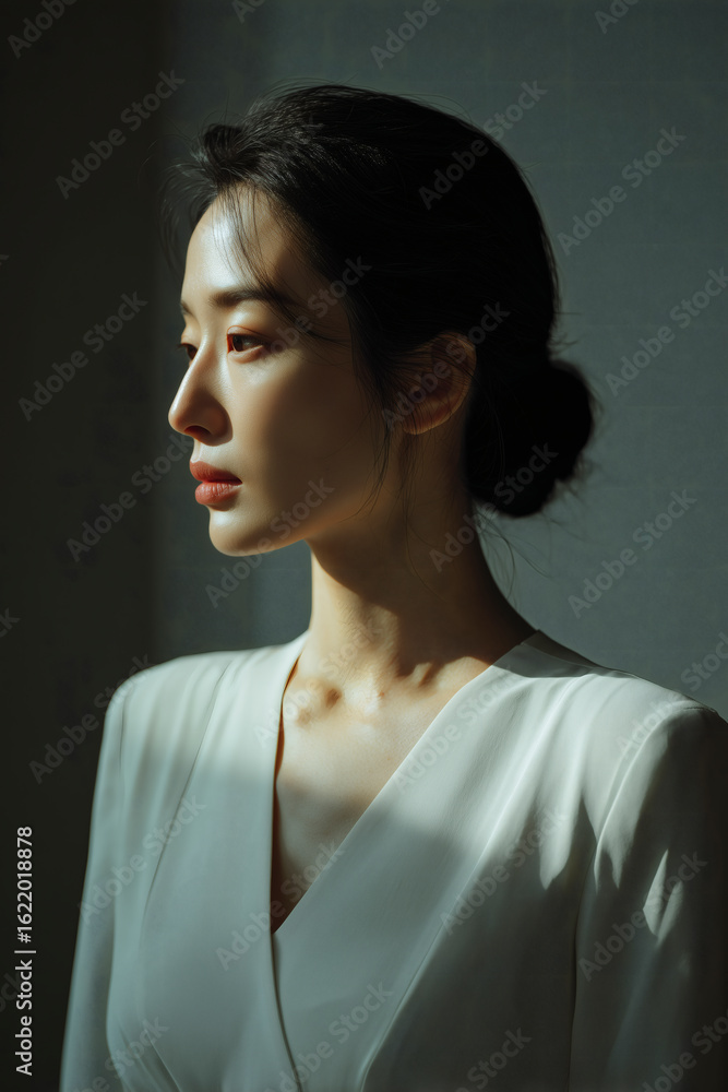 Woman in sunlight with classic hair style Woman in sunlight with classic hair style