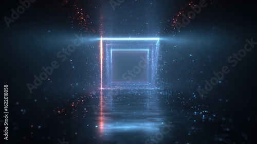 Wallpaper Mural Glowing square portal with particles on a dark reflective surface Torontodigital.ca