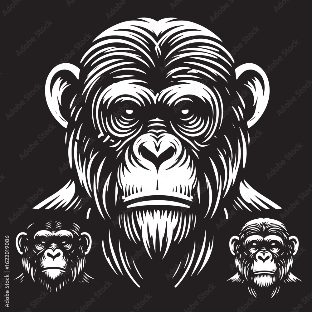 Obraz premium Monkey head on a black background. Vector illustration for your design