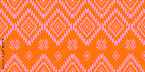 Hand drawn Batik seamless pattern. Geometric abstract illustration, Ethnic wallpaper. Tribal vector texture. Aztec style. Folk embroidery. Indian art, Scandinavian, African rug and tile.	

